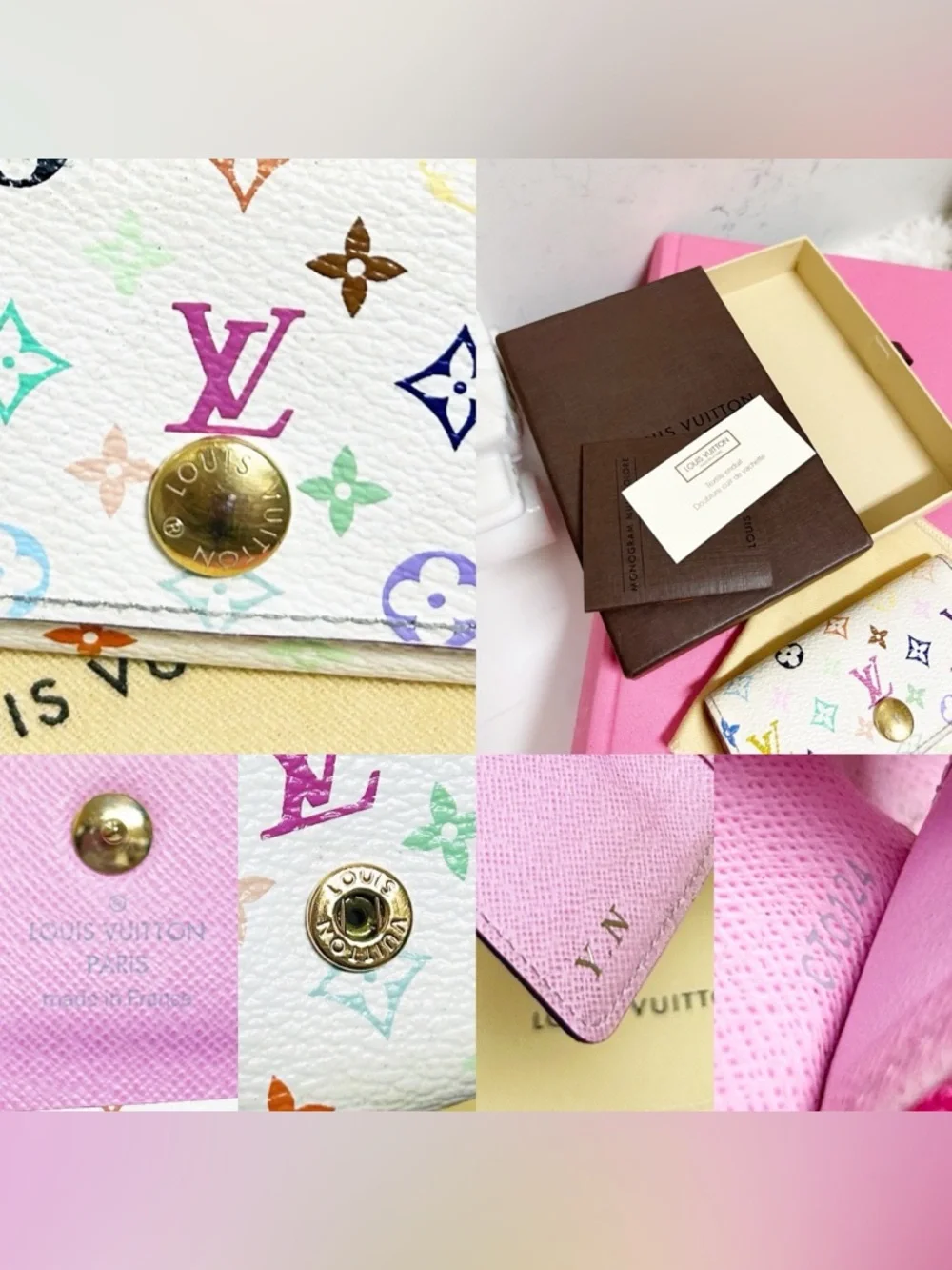 Authentic Louis Vuitton Limited Edition Murakami Multicolor Blanc 4 Key Holder